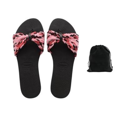 Imagem de Havaianas Sandálias femininas de malha You St. Tropez – Elegantes, confortáveis e duráveis com tiras de malha tecida, ideais para praia, casual e uso diário, inclui bolsa de veludo, 9-10, preta,