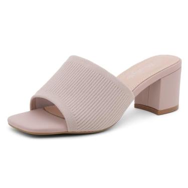 Imagem de Herstyle Salto baixo feminino – Mules sem cadarço, bico aberto quadrado 6 cm confortável sandálias de salto grosso, sapatos modernos 2025 casuais para festas, casamentos e escritório, Bege, 40