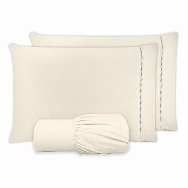 Imagem de Jogo de Lençol KING 3 Peças 100% Algodão 200 Fios PONTO PALITO Lençol Com Elastico Lençol e Fronha Lençol de Cima (PALHA, KING 3 PEÇAS)