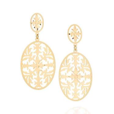 Imagem de Brincos banhado ouro 3x 24k 18k e 22k femininos grandes rommanel oval 
