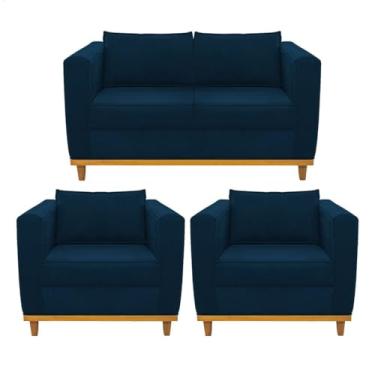 Imagem de Kit Sofá 2 Lugares e 2 Poltronas Europa Suede Azul Marinho AM Decor