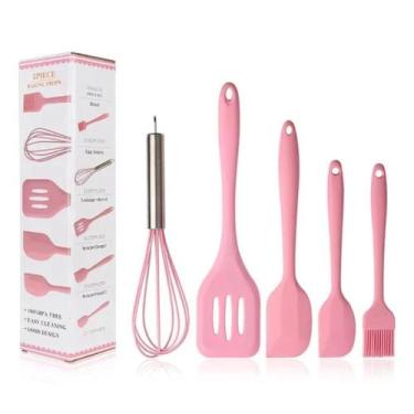 Imagem de Kit 5 Utensílios De Silicone Cozinha Colher Espátulas Escova Resistent