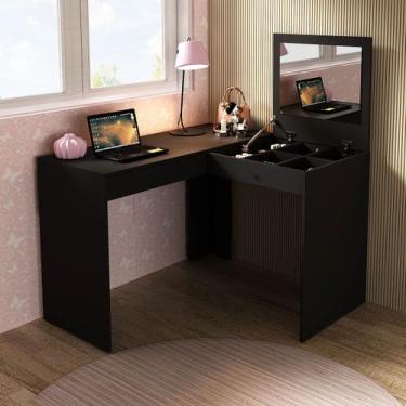 Imagem de Penteadeira com Espelho 1 Gaveta Pe2020 Preta - Tecno Mobili, Preto, M