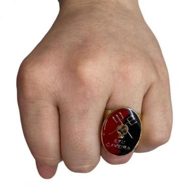 Imagem de Anel Ajustável Exú Caveira 2,70 Cm Dourado Em Metal - Bialluz Presente