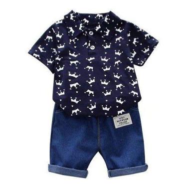 Imagem de Conjunto Infantil Criança Menino Short Brim + Camisa Polo - anjo da ma