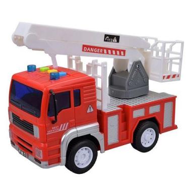 Imagem de Caminhao Fricçao Bombeiro VERMELHO/BRANCO com Som e LUZ a Bateria DM T