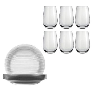 Imagem de Jogo 6 Pratos Fundos Diamante + 6 Copos Dubai 480ml Conjunto - Nadir F