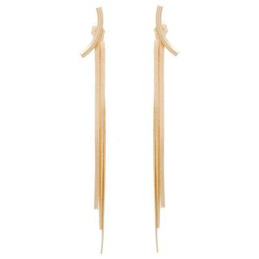 Imagem de Brinco Festa Luxo 3 Fios Longo Dourado Banhado Ouro 18K - Papillon Sem