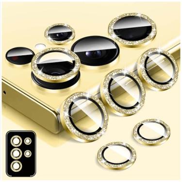 Imagem de LucBuy Protetor de lente de câmera Bling para Samsung Galaxy S24 Ultra, adesivos de filme de cobertura de câmera de vidro temperado, protetor de tela de anel de metal individual de alinhamento