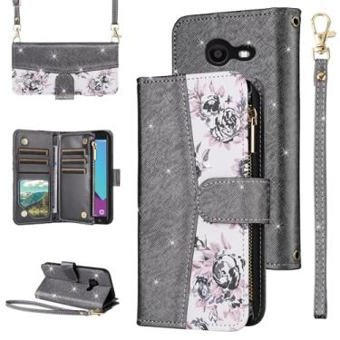 Imagem de Furiet Capa carteira floral para Samsung Galaxy J3 Luna Pro J 3 Prime 2017 Emerge 3J Eclipse Mission floral bolsa flip zíper alça de ombro, suporte para cartão capa de telefone para mulheres S327VL
