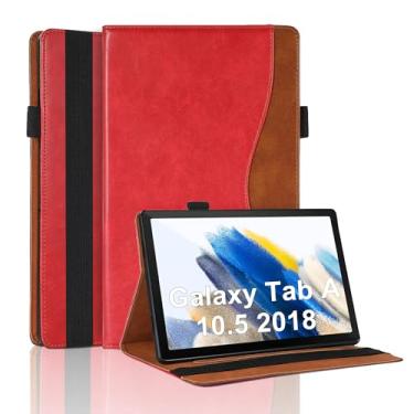 Imagem de Capa para Samsung Galaxy Tab A 10.5 2018 modelo SM-T590/T595/T597 Bussiness Premium Slim PU Leather Stand Folding Folio Cover com compartimento para cartões, suporte para caneta-vermelho