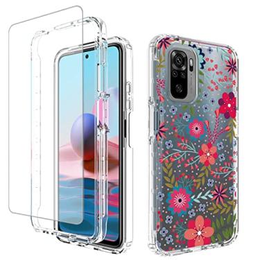 Imagem de Vokuha Capa para Redmi Note 10 (4G)/Note 10S M2101K7BG com protetor de tela de vidro temperado, capa protetora à prova de choque de TPU transparente floral para Xiaomi Redmi Note 10S (estampas
