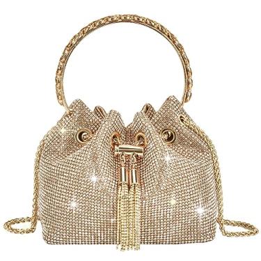 Imagem de TOPALL Bolsa para noite com strass com strass brilhante, prata, bolsa clutch para mulheres, festa, clube, casamento, formatura, Dourado, Large