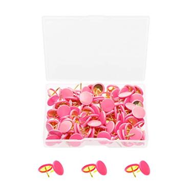 Imagem de Tupalizy 120 pçs plano plástico redondo cabeça mapa polegar Tack Pinos de empurrar com aço para pendurar arte imagem tapeçaria madeira quadro de rolha quadro de parede e DIY artesanato casa escola uso de escritório, rosa