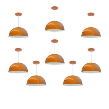 Imagem de Kit 8 Luminária Pendente Meia Lua 24cm Com Interior Branco Brilho Fiaç