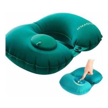 Imagem de Almofada Encosto De Pescoço Inflável P/viagens Descanso U Cor Verde-cl
