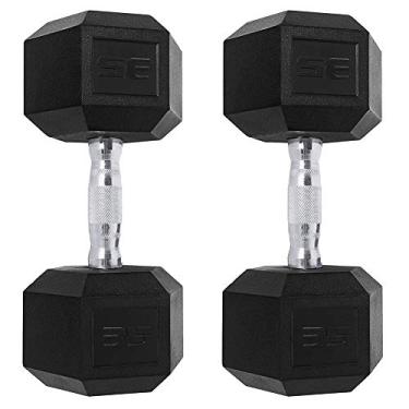 Imagem de Saorzon Conjunto de 2 halteres para exercícios e fitness para academia em casa, mulheres e homens, pesos livres, sinos halteres sextavados à mão, 16 kg par