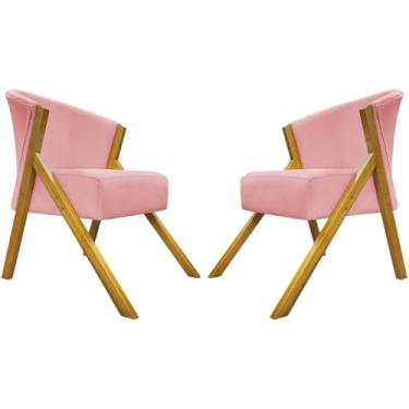 Imagem de Kit 2 Poltronas Para Sala Decorativa Cadeira Reforçada Para Recepção Manicure Sala De Espera Consultório Escritório Confortável You Suede Rosê Braça Amadeirada