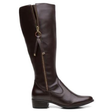 Imagem de Bota Montaria Couro Feminino Cano Alto Zíper Lateral Moda Inverno Eleg