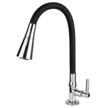Imagem de Torneira De Cozinha Bancada Mesa Pia Gourmet Jato Duplo Flexível Metal