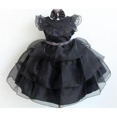 Imagem de Vestido Festa Ifantil Preto Luxo Vandinha Formatura E Tiara - Pingo De