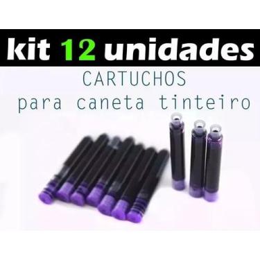 Imagem de 12 Cartuchos Tinta Carga Refil Caneta Tinteiro - Cor Azul - SPM