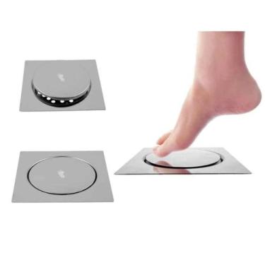 Imagem de Ralo Inteligente Click Invisível Inox Banheiro Veda Cheiro Quadrado An