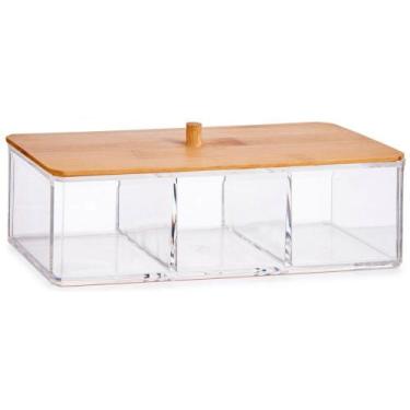 Imagem de Porta Algodão Cotonete Bambu Organizador Acrílico Banheiro - PGB