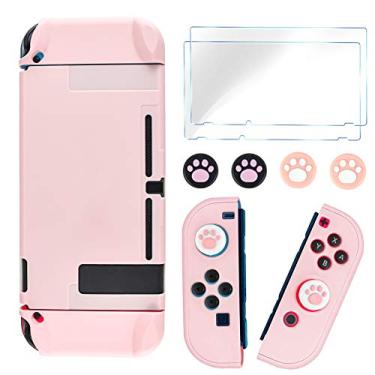 Imagem de DLseego Switch capa protetora completa compatível com controles Nintendo Switch Joy-con com película de vidro, antirriscos [toque de pele de bebê] capa de aderência - rosa
