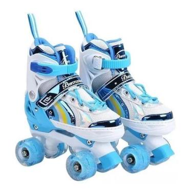 Imagem de Patins Infantil Quad Ajustável + Rodas Em Led , Azul, 33-36