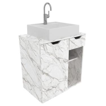 Imagem de Gabinete Com Cuba Para Banheiro BN3600x05 Marmore Branco Tecno Mobili,