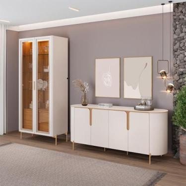 Imagem de Conjunto Cristaleira Decorativa Vitória 2 Portas de Vidro e Buffet Amé