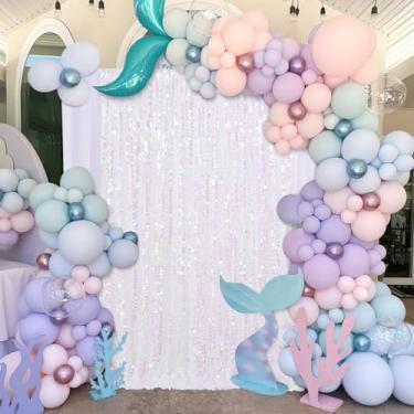 Imagem de Cortinas de fundo com glitter 1,2 m x 2,4 m cortinas de lantejoulas iridescentes brancas painéis sereias festa mundo submarino decorações de parede tecido de fundo