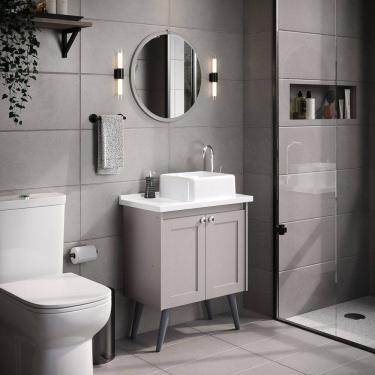 Imagem de Conjunto de Banheiro com Pé Paris 2 Portas, Espelheira, Tampo e Cuba em Mármore Sintético Gianduia