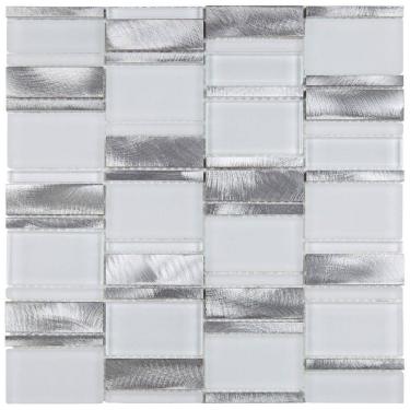 Imagem de Pastilha Mesclada de Vidro e Inox 29,4 X 29,8cm Petrus Glass Mosaic placas Branco/Metal
