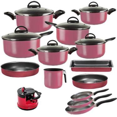 Imagem de Conjunto De Panelas Tampa de Vidro 13 Peças Rose + Amolador - Marpal