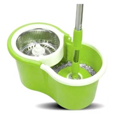 Imagem de Balde Spin Mop Esfregão Giratório Cesto Inox + 1 Refil de microfibra V