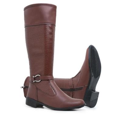 Imagem de Bota Montaria Feminina Em Sintético Cano Alto Texturizada Tendencia La
