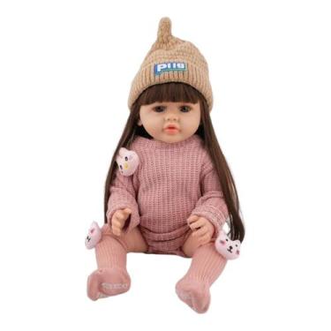 Imagem de Brinquedo Boneca Felicia Silicone 55 cm Roupa de Linho - Toys