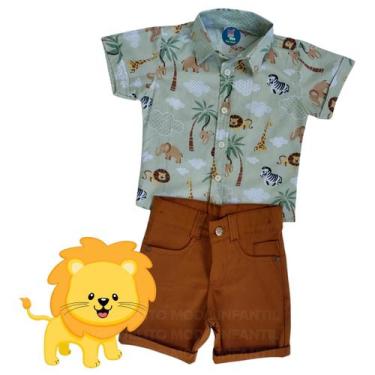 Imagem de Conjunto Safari Manga Curta Bermuda Bebê Infantil Cores e Tamanhos - M