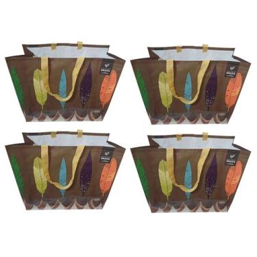 Imagem de 4 Sacolas Ráfia Retornável Grande 39x44x22cm Nativa B4u