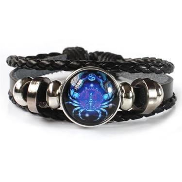 Imagem de Fuqimanman2020 Pulseira de signos do zodíaco com espirito ajustável, 12 constelações, multicamadas, de couro preto, pulseiras de Natal, aniversário, joias, presentes para mulheres e homens, Small,