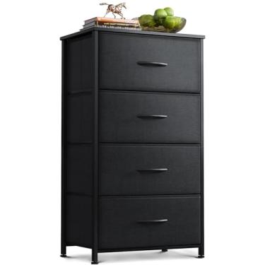Imagem de AODK Cômoda para quarto com 4 gavetas de armazenamento, cômoda pequena cômoda de tecido com moldura de aço resistente, preta