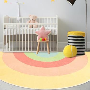 Imagem de Lacomfy Tapete infantil arco-íris para quarto de 1,8 m de comprimento, meio círculo, tapete para meninos e meninas, colorido para sala de aula, sala de estar, sofá, antiderrapante, lavável, 9 x 1,5 m
