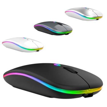 Imagem de Mouse Sem Fio Wireless Recarregável Ergonômico Óptico LED RGB Colorido Bluetooth USB 2.4 Ghz 1600Dpi Notebook Computador Design Moderno Ultra Slim