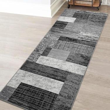 Imagem de FlyDOIT Tapete geométrico moderno de patchwork, tapetes cinza para sala de estar, coleção Rockwood, tapetes internos para quarto, tapete decorativo para entrada, sala de jantar, escritório, berçário