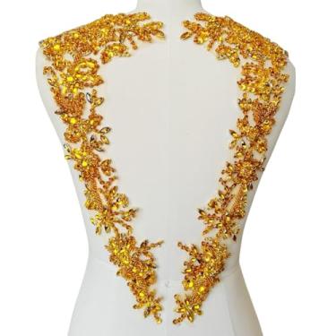 Imagem de Jpumley.pksn Apliques de strass feitos à mão com contas costurados em remendo de renda de cristal, 1 par para roupas de bricolage, vestido de casamento, decoração de fantasia multicolorida, 18 x 45 cm