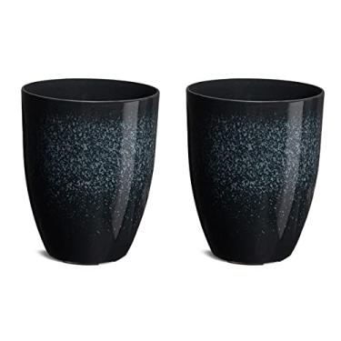 Imagem de Glitzhome GH20290 conjunto de 2 vasos leves de cerâmica sintética alta com orifícios de drenagem para quintal, deck ou pátio, preto