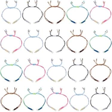 Imagem de SUNNYCLUE 20 peças, pulseiras de nylon ajustáveis, 5 cores, pulseira de cordão trançado, corda torcida, corrente de contas com anéis abertos de ouro para fazer joias, pulseira da amizade, descobertas