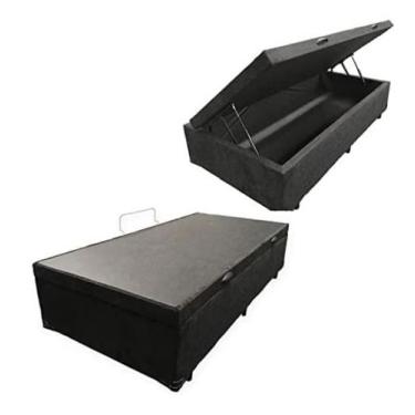 Imagem de Cama Box Solteiro no Suede Preto com Baú Blindado - Real Comfort Estof